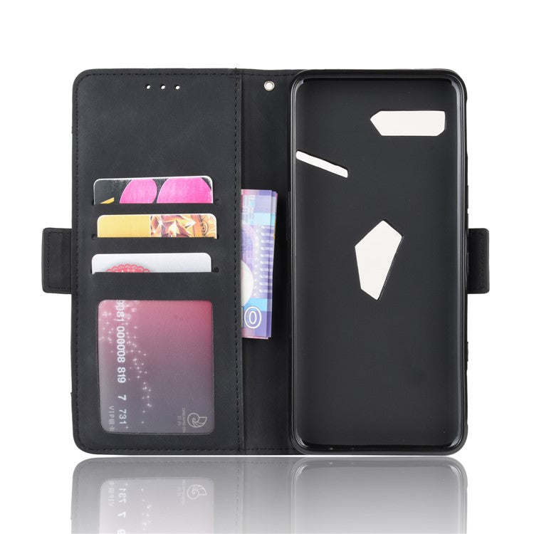 PU Leather Phone Case Covering with Card Slots for Asus ROG Phone II ZS660KL - Black