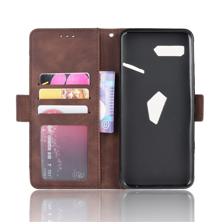 PU Leather Phone Case Covering with Card Slots for Asus ROG Phone II ZS660KL - Coffee