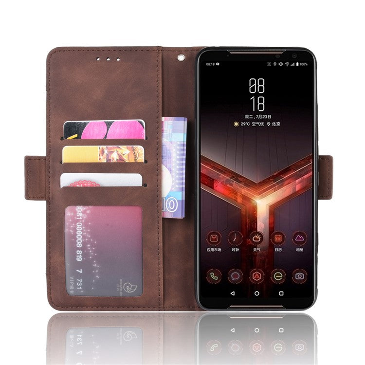 PU Leather Phone Case Covering with Card Slots for Asus ROG Phone II ZS660KL - Coffee