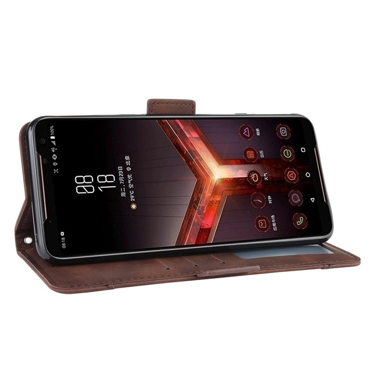 PU Leather Phone Case Covering with Card Slots for Asus ROG Phone II ZS660KL - Coffee