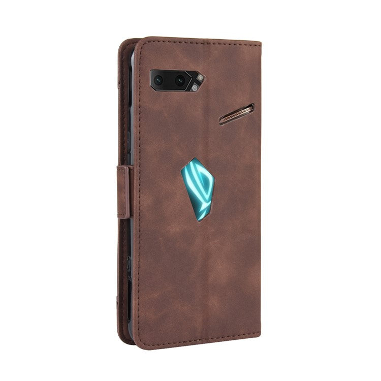 PU Leather Phone Case Covering with Card Slots for Asus ROG Phone II ZS660KL - Coffee