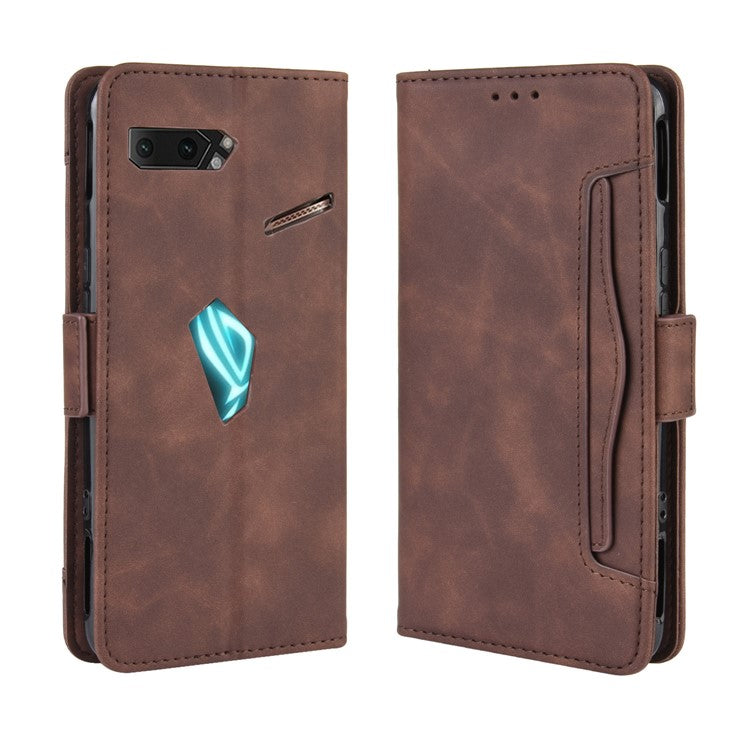 PU Leather Phone Case Covering with Card Slots for Asus ROG Phone II ZS660KL - Coffee