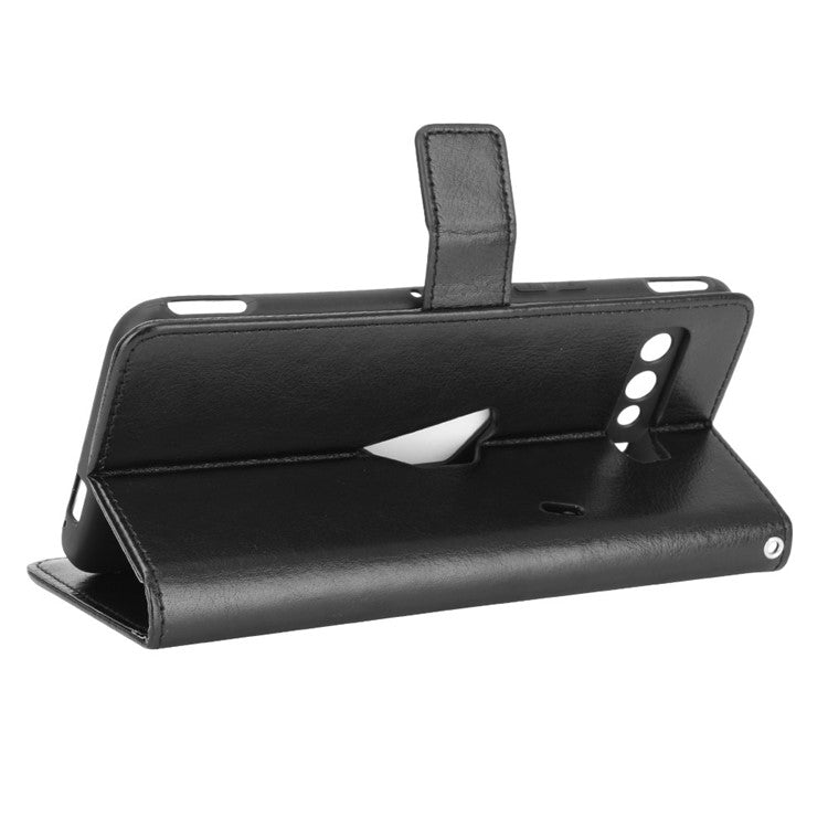 Crazy Horse Texture Wallet Stand Leather Phone Case with Logo Hole for Asus ROG Phone 3/ZS661KS/ROG Phone 3 Strix - Black