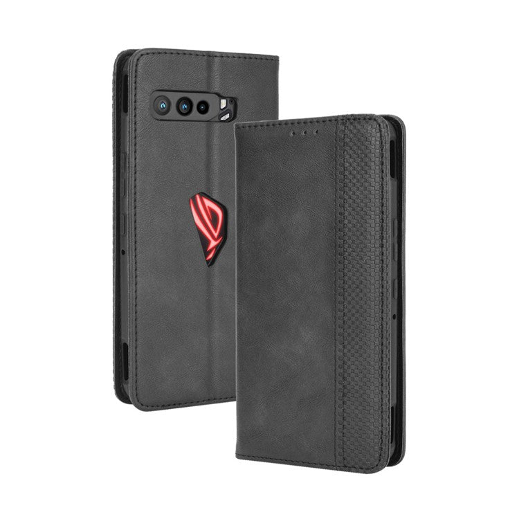 Retro Leather Stylish Phone Shell for Asus ROG Phone 3/ZS661KS/ROG Phone 3 Strix - Black