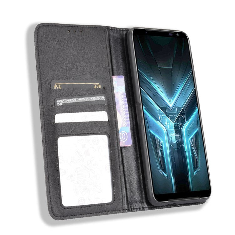 Retro Leather Stylish Phone Shell for Asus ROG Phone 3/ZS661KS/ROG Phone 3 Strix - Black