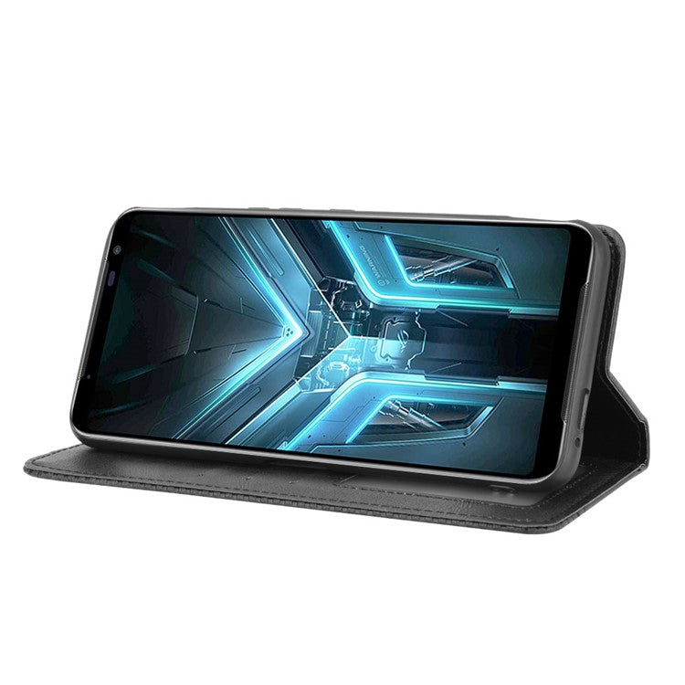 Retro Leather Stylish Phone Shell for Asus ROG Phone 3/ZS661KS/ROG Phone 3 Strix - Black