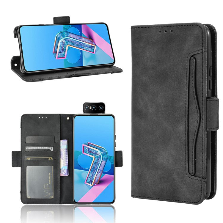 Multi-slot Leather Case Wallet Stand Shell Protector for Asus Zenfone 7 ZS670KS/Zenfone 7 Pro ZS671KS - Black