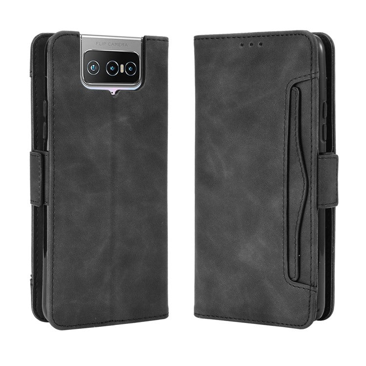 Multi-slot Leather Case Wallet Stand Shell Protector for Asus Zenfone 7 ZS670KS/Zenfone 7 Pro ZS671KS - Black