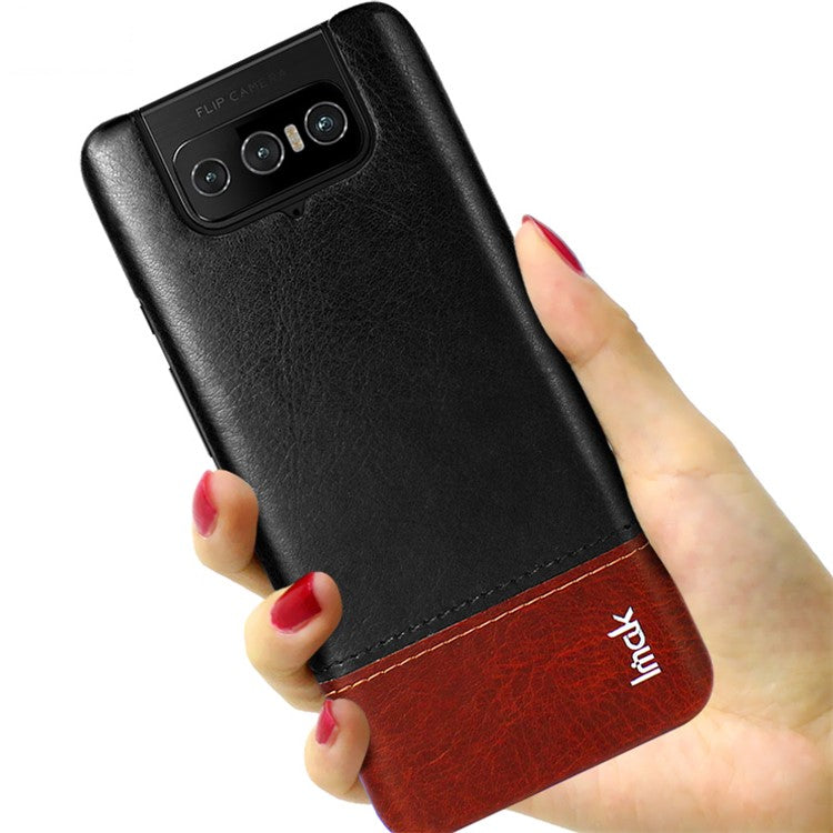 IMAK Ruiyi Series PU Leather Coated PC Shell with Screen Protector for Asus Zenfone 7 ZS670KS/7 Pro ZS671KS -  Black / Brown