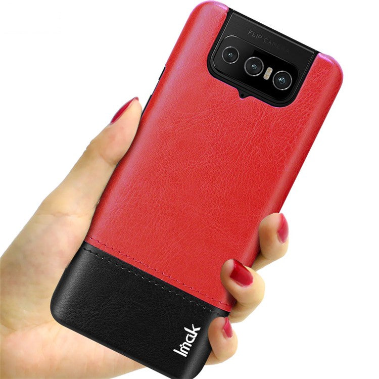 IMAK Ruiyi Series PU Leather Coated PC Shell with Screen Protector for Asus Zenfone 7 ZS670KS/7 Pro ZS671KS -  Red / Black