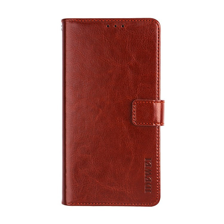 IDEWEI Folio Flip Crazy Horse Texture Leather Mobile Casing with Wallet Stand for Asus ROG Phone 5 - Brown