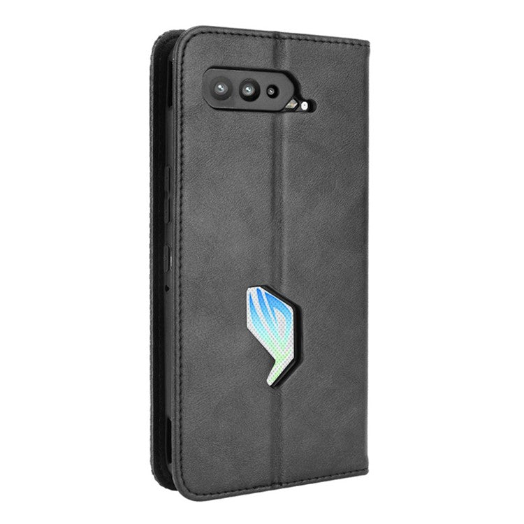 Magnetic Closure Vintage Style Phone Case Wallet Stand Leather Cover for Asus ROG Phone 5 - Black