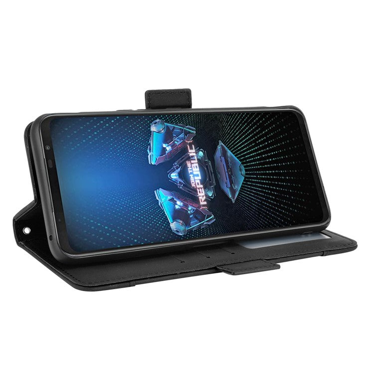 Leather Wallet Protective Case with Multiple Card Slots for Asus ROG Phone 5 - Black