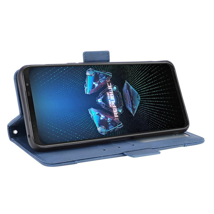 Leather Wallet Protective Case with Multiple Card Slots for Asus ROG Phone 5 - Blue