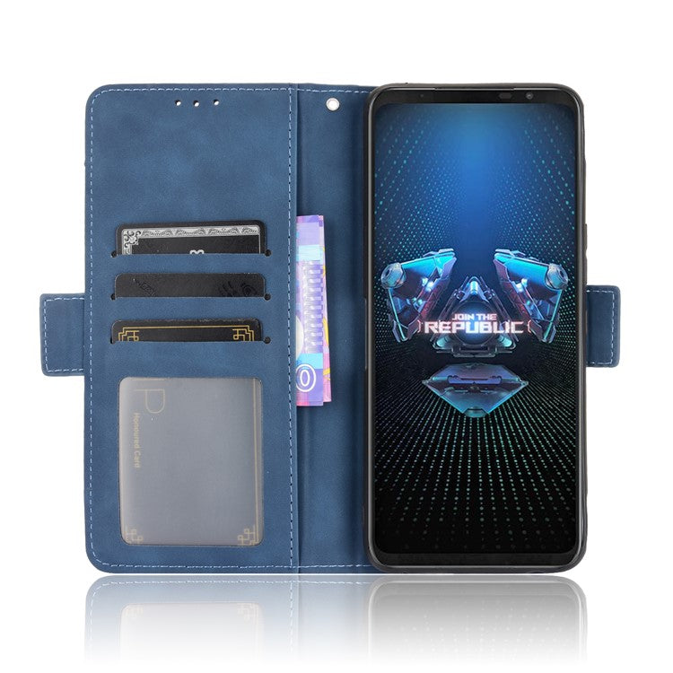 Leather Wallet Protective Case with Multiple Card Slots for Asus ROG Phone 5 - Blue