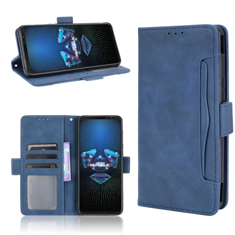 Leather Wallet Protective Case with Multiple Card Slots for Asus ROG Phone 5 - Blue