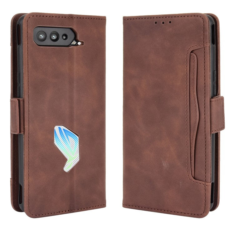Leather Wallet Protective Case with Multiple Card Slots for Asus ROG Phone 5 - Brown