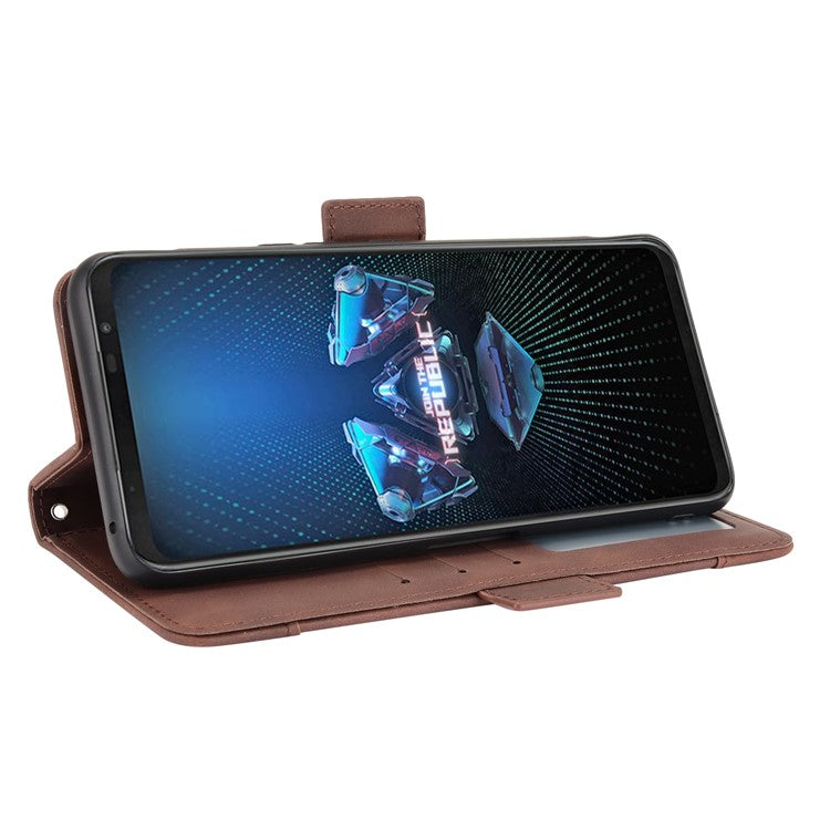 Leather Wallet Protective Case with Multiple Card Slots for Asus ROG Phone 5 - Brown