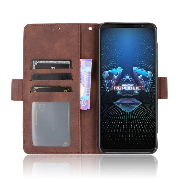 Leather Wallet Protective Case with Multiple Card Slots for Asus ROG Phone 5 - Brown