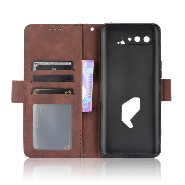 Leather Wallet Protective Case with Multiple Card Slots for Asus ROG Phone 5 - Brown
