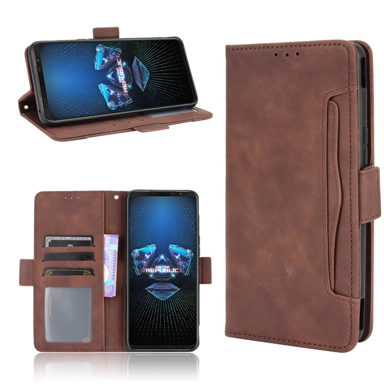 Leather Wallet Protective Case with Multiple Card Slots for Asus ROG Phone 5 - Brown
