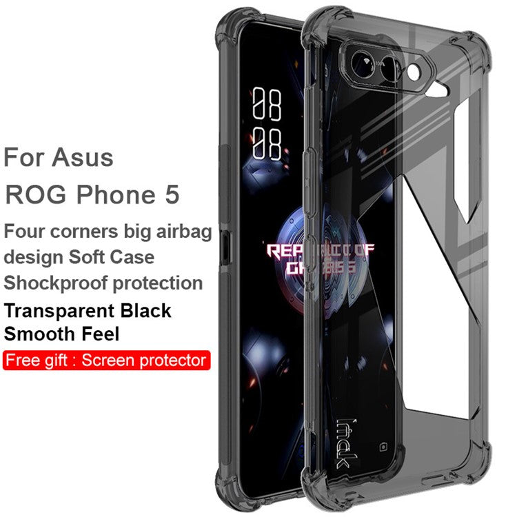 IMAK Well-Protected Flexible TPU Case with High Transparency Screen Protector for Asus ROG Phone 5/5 Pro/5 Ultimate - Transparent Black
