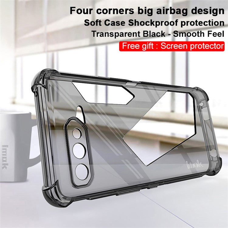 IMAK Well-Protected Flexible TPU Case with High Transparency Screen Protector for Asus ROG Phone 5/5 Pro/5 Ultimate - Transparent Black