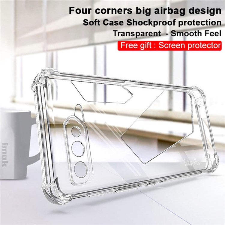 IMAK Well-Protected Flexible TPU Case with High Transparency Screen Protector for Asus ROG Phone 5/5 Pro/5 Ultimate - Transparent