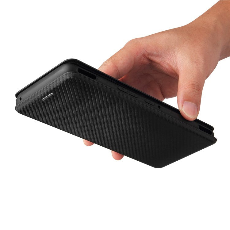 Carbon Fiber Texture Cell Phone Stand Cover for Asus ROG Phone 5 Auto-absorbed Leather Case - Black