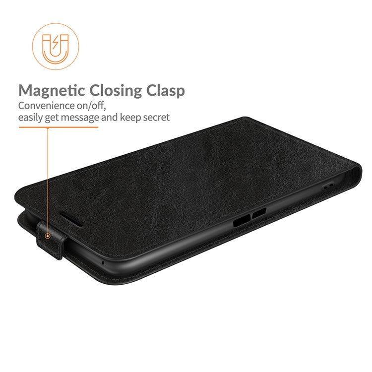 Crazy Horse Leather Protector Case Vertical Flip Phone Cover with Card Slot for Asus ROG Phone 5 - Black