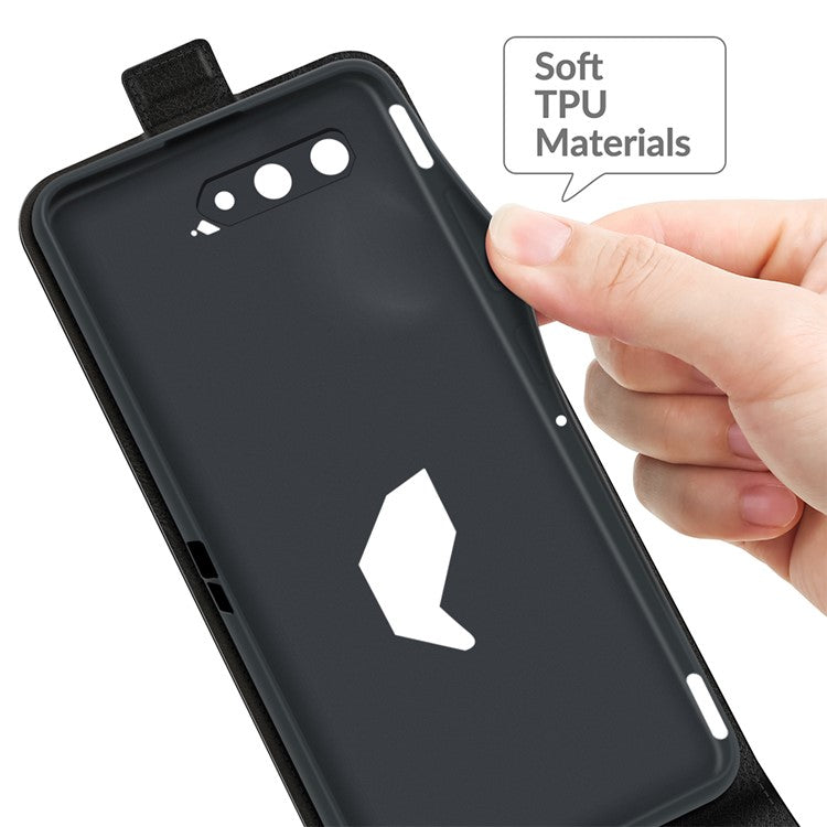 Crazy Horse Leather Protector Case Vertical Flip Phone Cover with Card Slot for Asus ROG Phone 5 - Black