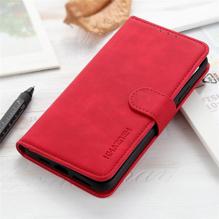KHAZNEH Wallet Stand Design Vintage Style Leather Cover for Asus Zenfone 8 - Red