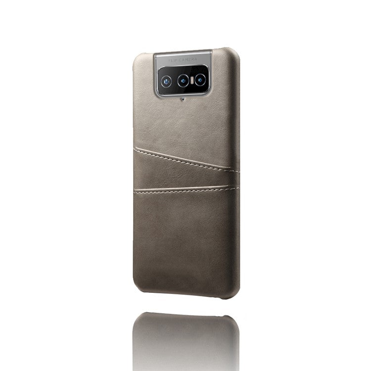KSQ Leather Coated PC Case Mobile Phone Protective Case Shell with Dual Card Holder for Asus Zenfone 8 Flip - Grey