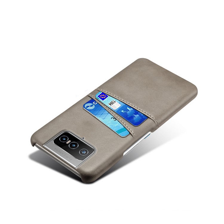 KSQ Leather Coated PC Case Mobile Phone Protective Case Shell with Dual Card Holder for Asus Zenfone 8 Flip - Grey