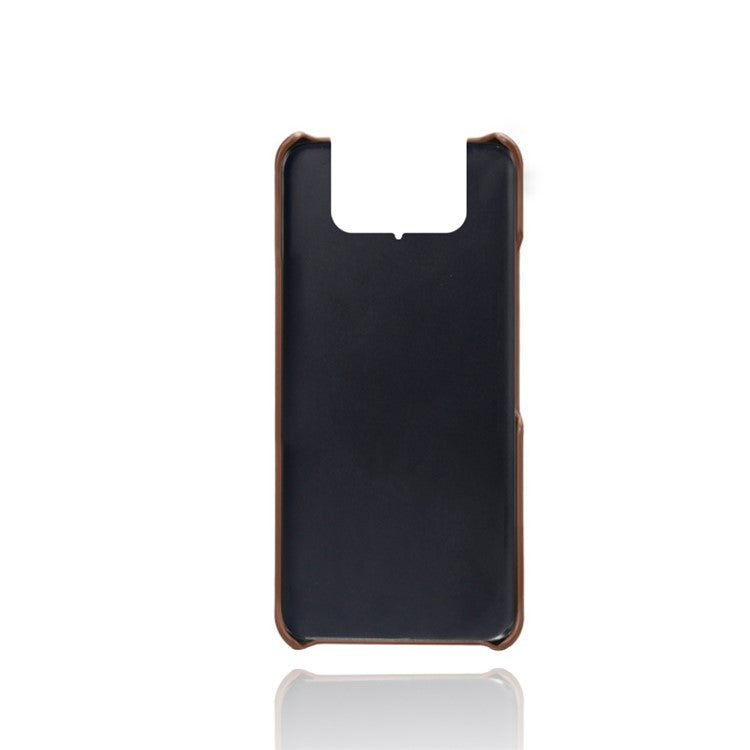 KSQ Leather Coated PC Case Mobile Phone Protective Case Shell with Dual Card Holder for Asus Zenfone 8 Flip - Brown