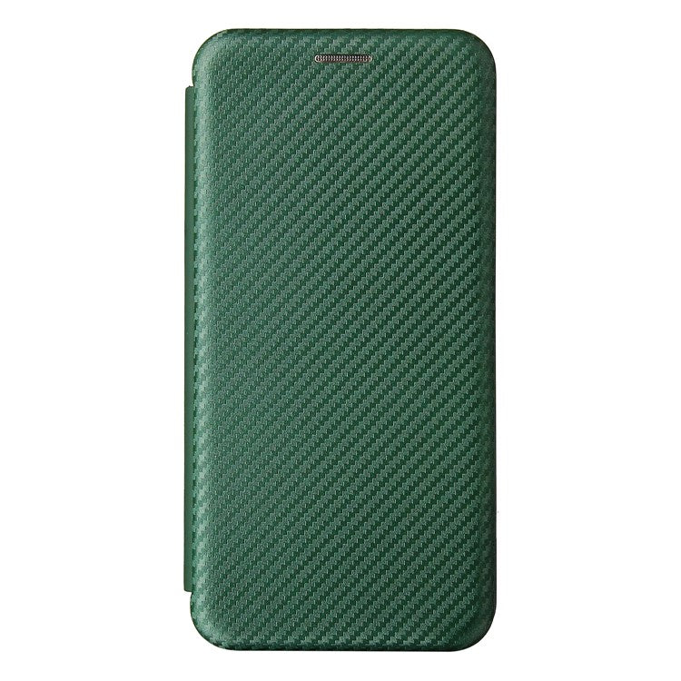 Carbon Fiber Texture Auto-absorbed Leather Cell Phone Case Shell with Card Holder for Asus Zenfone 8 - Green
