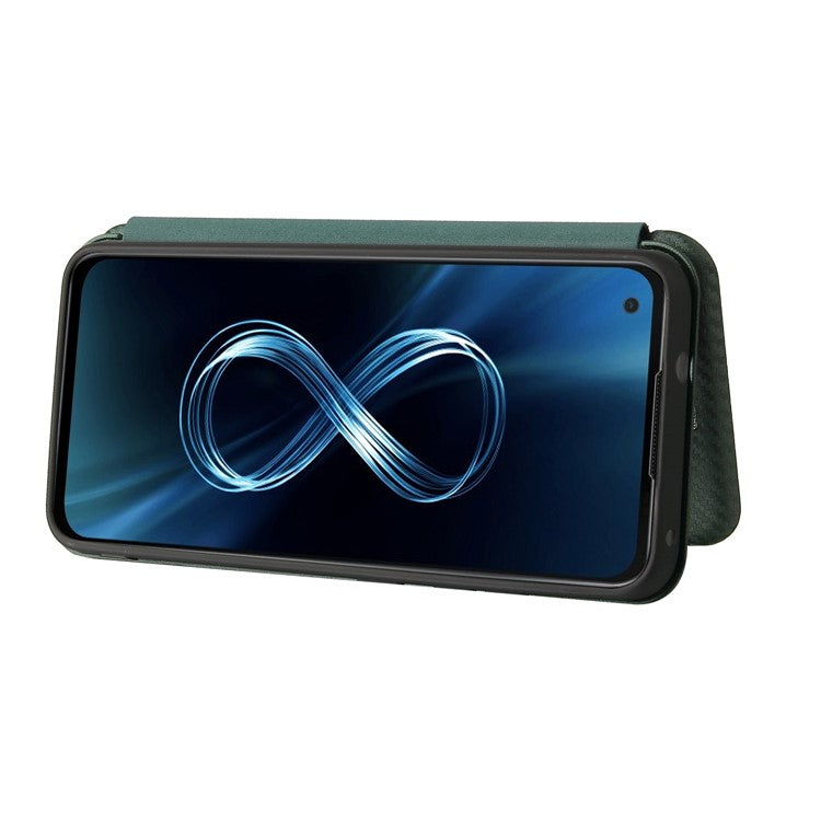 Carbon Fiber Texture Auto-absorbed Leather Cell Phone Case Shell with Card Holder for Asus Zenfone 8 - Green