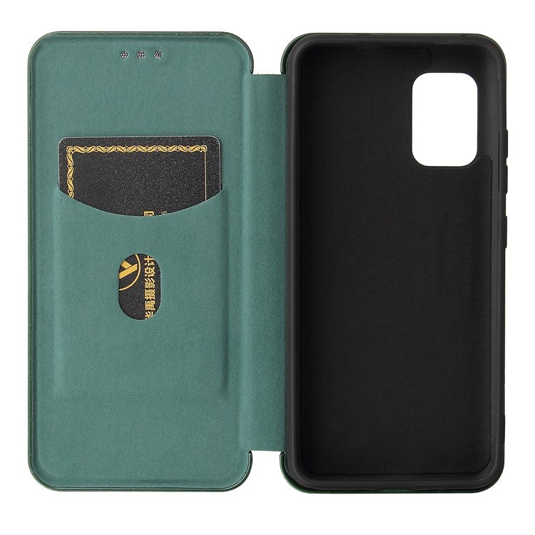 Carbon Fiber Texture Auto-absorbed Leather Cell Phone Case Shell with Card Holder for Asus Zenfone 8 - Green