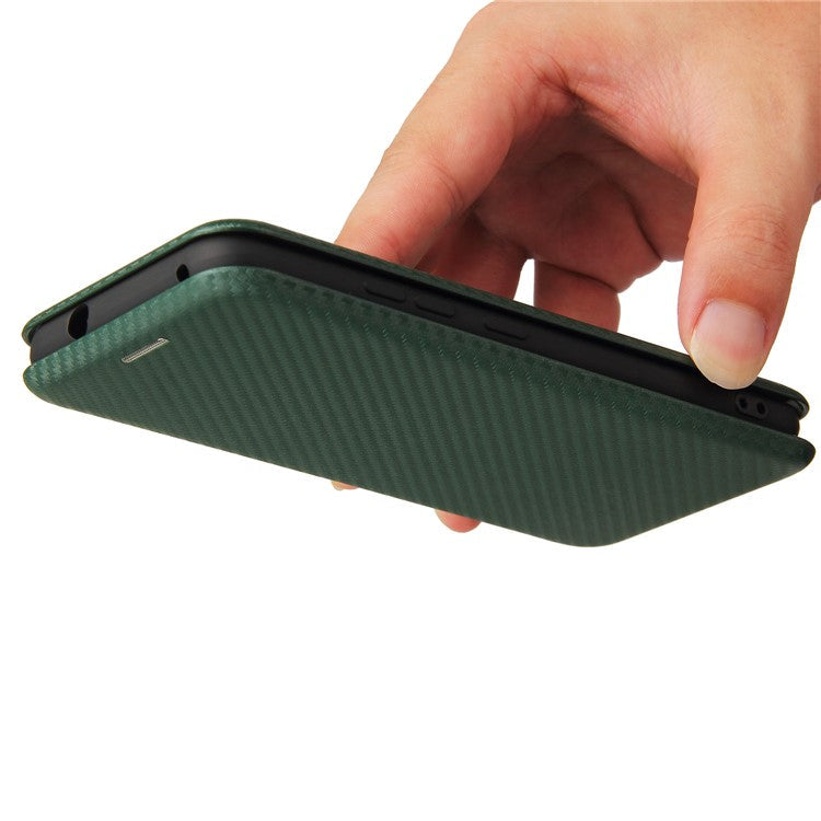 Carbon Fiber Texture Auto-absorbed Leather Cell Phone Case Shell with Card Holder for Asus Zenfone 8 - Green