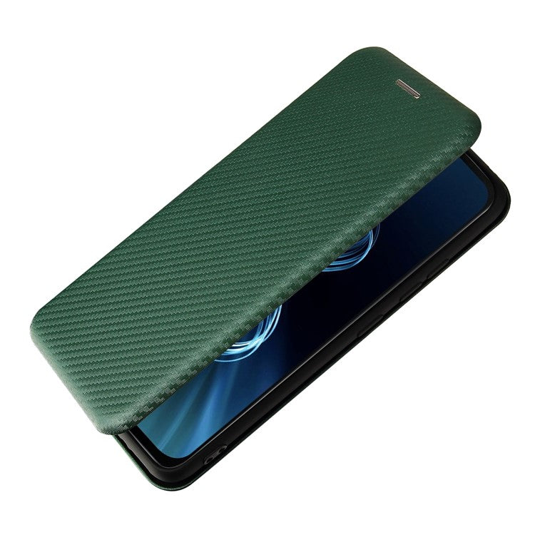 Carbon Fiber Texture Auto-absorbed Leather Cell Phone Case Shell with Card Holder for Asus Zenfone 8 - Green