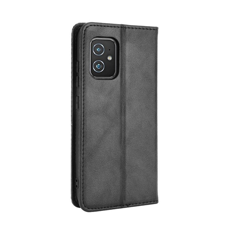 Vintage Style Magnetic Auto-absorbed Phone Wallet Stand Leather Case Cover for Asus Zenfone 8 ZS590KS - Black