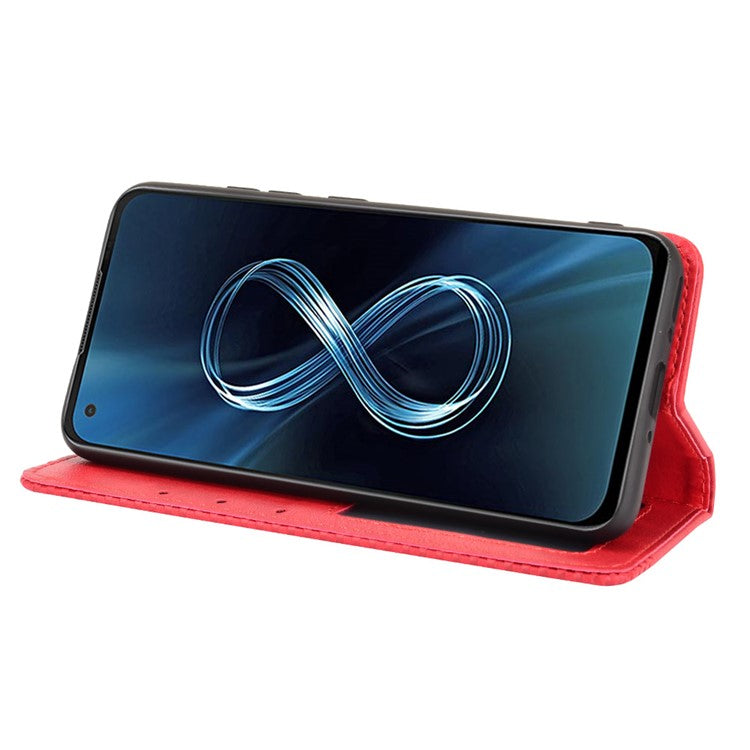 Vintage Style Magnetic Auto-absorbed Phone Wallet Stand Leather Case Cover for Asus Zenfone 8 ZS590KS - Red