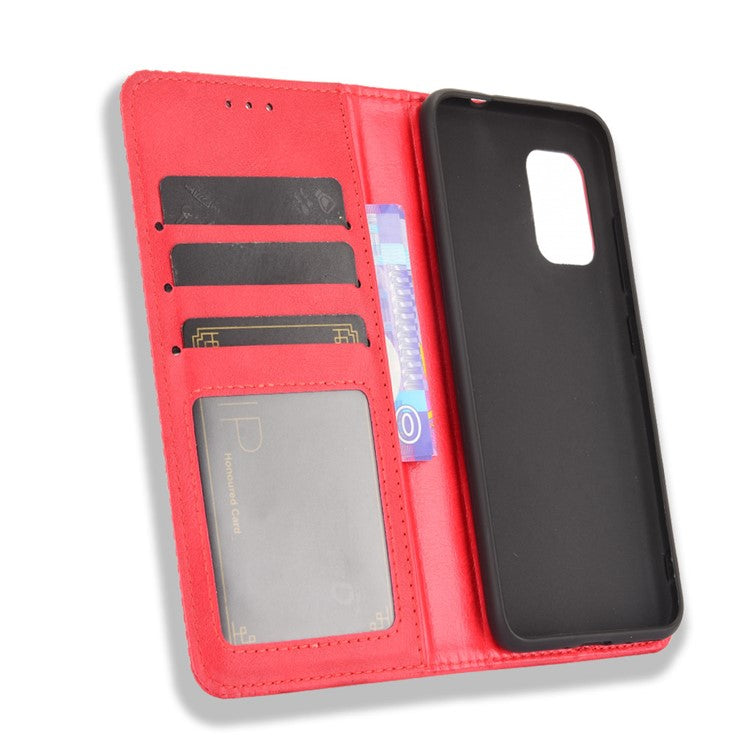 Vintage Style Magnetic Auto-absorbed Phone Wallet Stand Leather Case Cover for Asus Zenfone 8 ZS590KS - Red