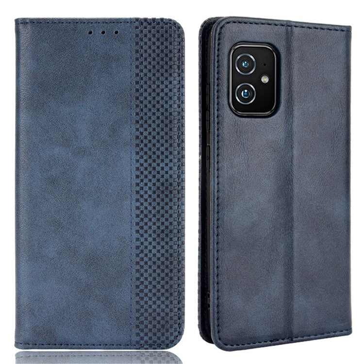 Vintage Style Magnetic Auto-absorbed Phone Wallet Stand Leather Case Cover for Asus Zenfone 8 ZS590KS - Blue
