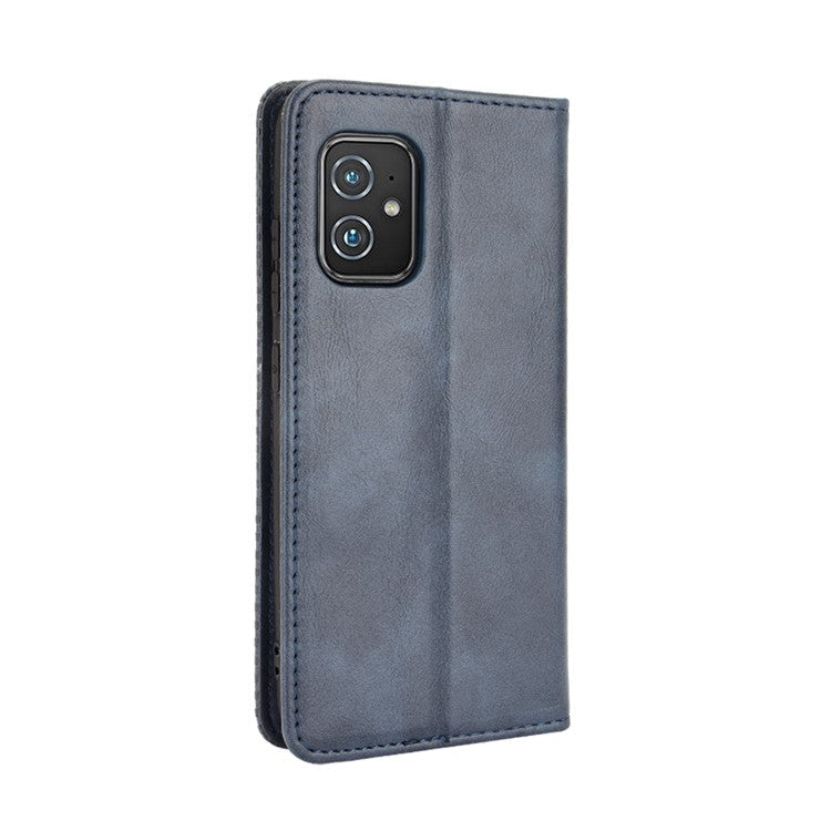 Vintage Style Magnetic Auto-absorbed Phone Wallet Stand Leather Case Cover for Asus Zenfone 8 ZS590KS - Blue