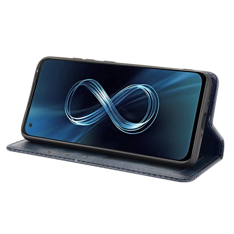Vintage Style Magnetic Auto-absorbed Phone Wallet Stand Leather Case Cover for Asus Zenfone 8 ZS590KS - Blue