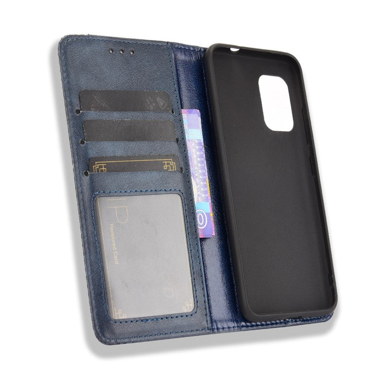 Vintage Style Magnetic Auto-absorbed Phone Wallet Stand Leather Case Cover for Asus Zenfone 8 ZS590KS - Blue