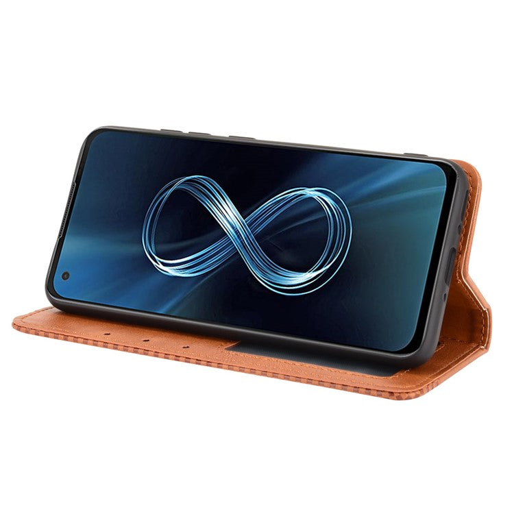 Vintage Style Magnetic Auto-absorbed Phone Wallet Stand Leather Case Cover for Asus Zenfone 8 ZS590KS - Brown