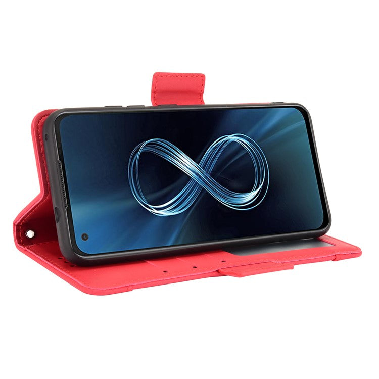 Multiple Card Slots Wallet Stand Leather Protection Phone Case Shell for Asus Zenfone 8 ZS590KS - Red