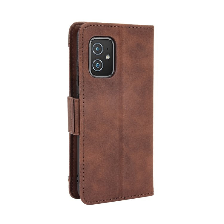 Multiple Card Slots Wallet Stand Leather Protection Phone Case Shell for Asus Zenfone 8 ZS590KS - Brown